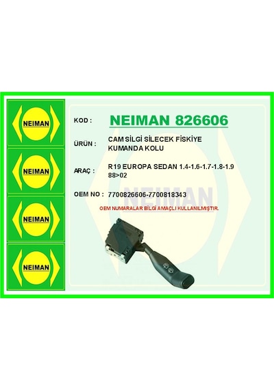 Bescher Cam Silgi Silecek Fiskiye Kumanda Kolu R19 Europa Sedan 1.4-1.6-1.7-1.8-1.9 88 02 Neıman 826606 7700826606 7700818343