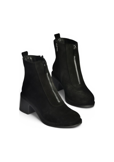Fox Shoes Z555671002 Siyah Hakiki Deri Süet Kalın Topuklu Kadın Bot