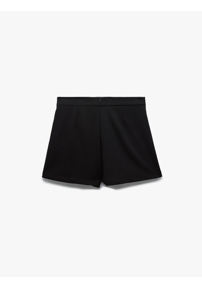Koton Krep Scuba Kumaş Fiyonklu Pileli Mini Şort Etek Siyah 5sak10502ek Siyah