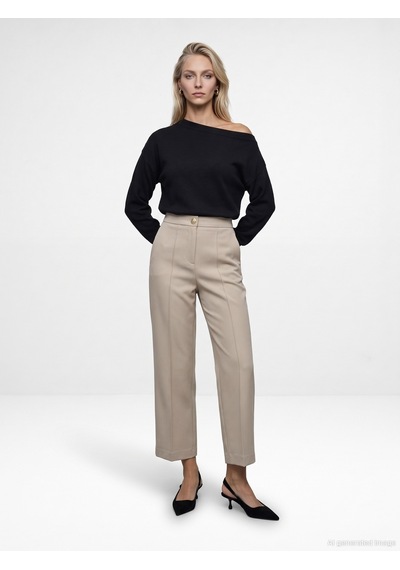 Dilvin 72809 Dikiş Detaylı Culotte Pantolon Bej