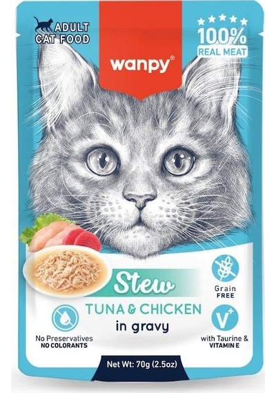 Wanpy Stew Gravy Pocuh Ton Balıklı Ve Tavuklu Yetişkin Yaş Kedi Maması 70 Gr