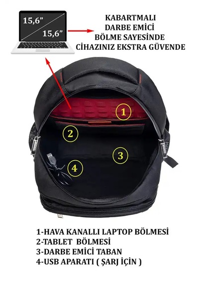 Case Club Dada 05 Darbe Emici Usb Aparatlı 5 Bölmeli 15.6 İnç Su Geçirmez