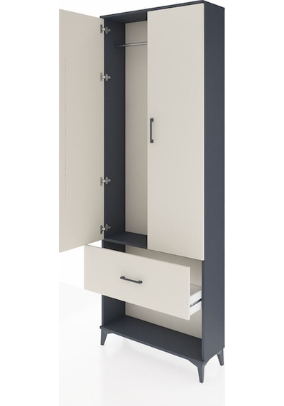 Arges Dolap Tek Raflı Tek Çekmeceli Tek Askılı 88x30x243 Antrasit-aytaşı Antrasit