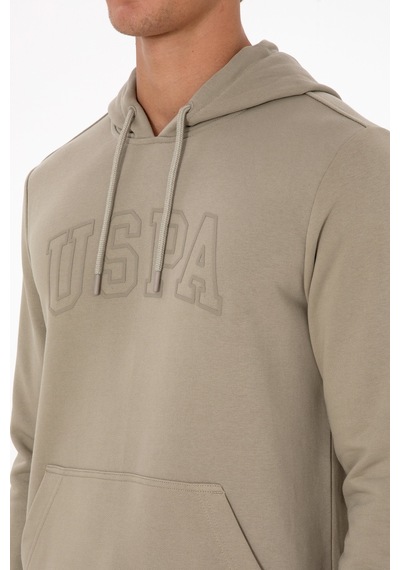 U.S. Polo Assn. Erkek Regular Fit Kapüşonlu Açık Haki Basic Sweatshirt 50315663-VR183