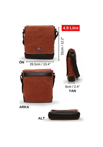 Dark Cotton 7112 Western Kahverengi Suya Dayanıklı Mumlu Kanvas Postacı Omuz Laptop Okul Çantası Kiremit