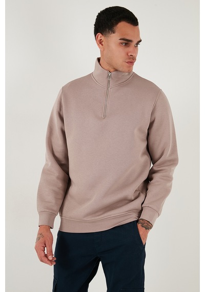 Buratti Pamuklu Regular Fit Yarım Fermuarlı Dik Yaka Erkek Sweat 59052592 Gül