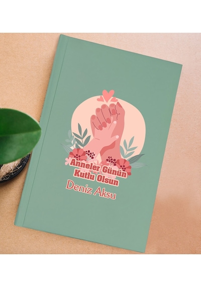 Bk Gift Kişiye Özel İsimli Dtf Anneler Günü Tasarımlı Yeşil Sert Kapaklı Defter-3, Anneye Hediye Kobitmeyencom30665 Bk Gift