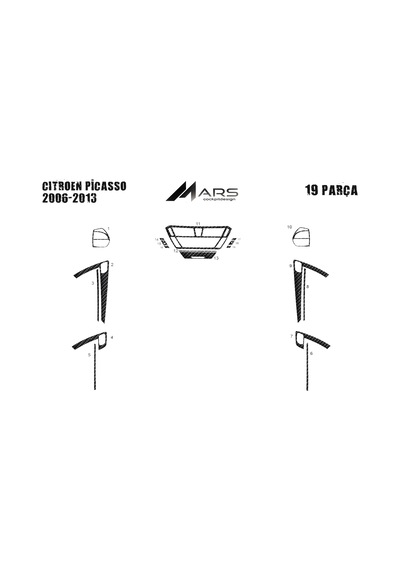 Citroen C4 Picasso Torpido Kaplama 2006 19 Parça Karbon