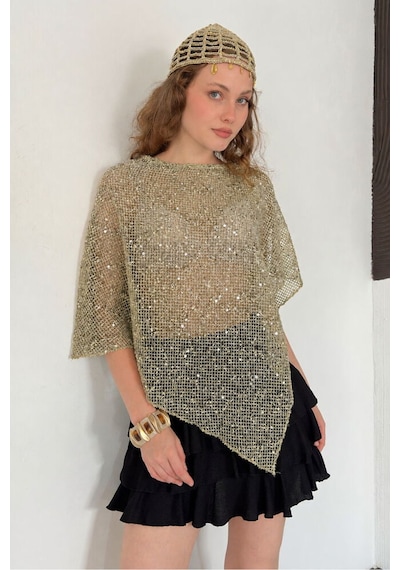 Verymoda Asimetrik Kesim Yarasa Kol Pullu Bluz D3118 Haki