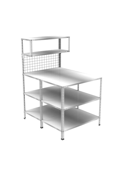 3 Katlı Duble Paketleme Masası 118x93 Cm - 2 Raflı Tel Kafesli , Atölye, Depo, Hobi Çalışma Masası Gri