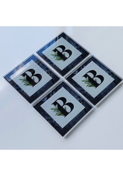 Decorita Cam Bardak Altlığı Harfli Tasarım B Harfi 4'lü Takım 10 x 10 CM Çok Renkli