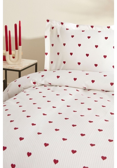 Karaca Home Amour Kalp Desenli %100 Pamuk Çift Kişilik Pike Takımı Kırmızı
