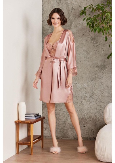 Pierre Cardin 6000 Saten Gecelik Sabahlık Pijama Takım Şort Takım 6'lı Gelin Çeyiz Seti 001