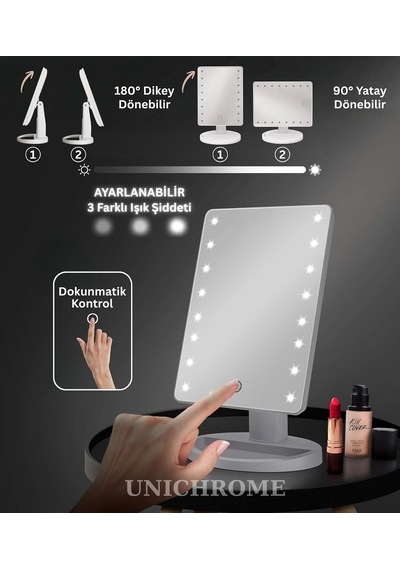Dokunmatik Led Işıklı Pilli Masa Üstü Makyaj Aynası Makyaj Aynası Ledli Belirtilmemiş