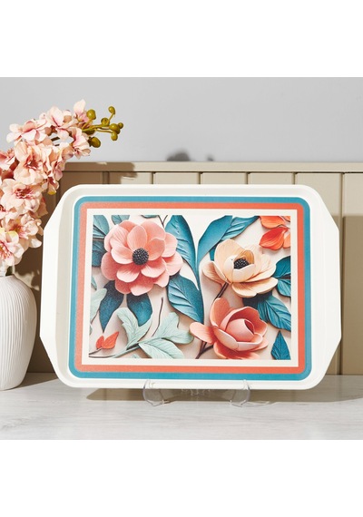 Doryy Çiçek Desenli Tepsi - Renkli - 44x30,5 Cm Çok Renkli