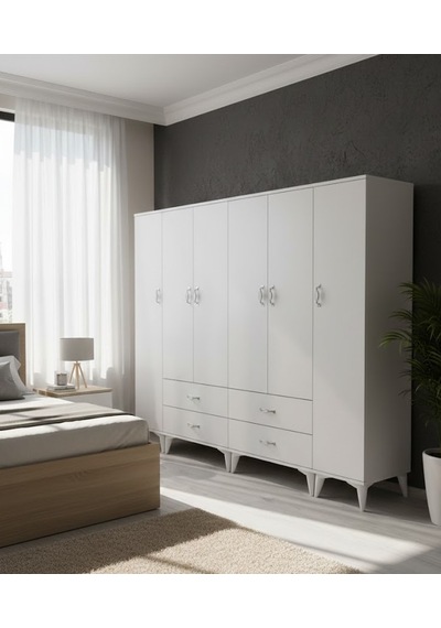 Zerkaconcept Odin 6 Kapaklı Dolap Gardırop Byz - M1 Beyaz