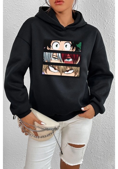 Uyguntarz Unisex Makima Hugging Denji Baskılı Sweatshirt siyah