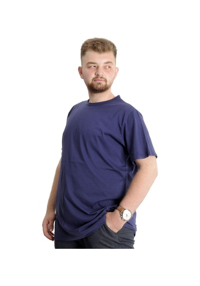 Mode Xl Büyük Beden Erkek T-Shirt Bisiklet Yaka Basic 23035 Açık Lacivert 001