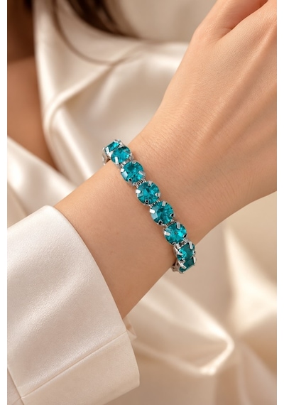 Valmont Accessories Turkuaz Yuvarlak Kesim Büyük Taşlı 16,5 Cm Şık Kadın Bileklik