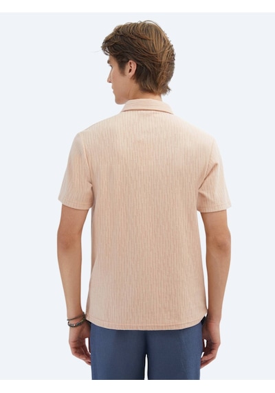 Kip Somon Desenli Polo Yaka Pamuk Karışımlı T-shirt Somon