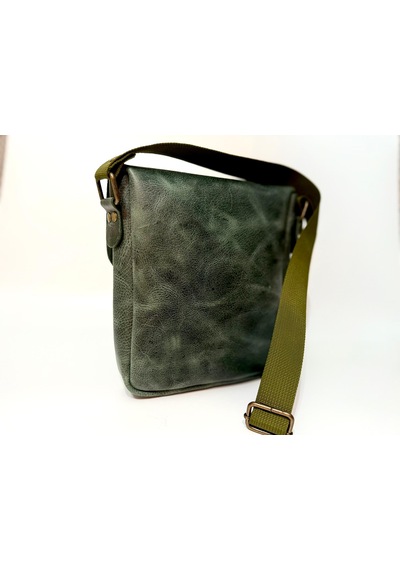 Natderi Hakiki Deri Unisex Omuz Ve Postacı Çanta - Ayarlanabilir Askılı Haki Renk 20x22 Cm Haki