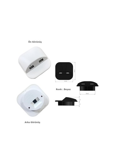 Çalışma Masası İçin Masa Üstü Usb Şarj Cihazı, Beyaz, İkili Usb Çıkışı