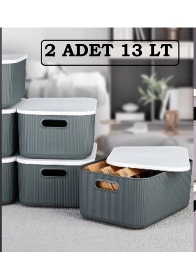 Bayev 2 Adet Storage 13 Lt Gri Çok Amaçlı Dolap Içi Düzenleyici Kapaklı Kutu, Dekoratif Kutu Çok Renkli