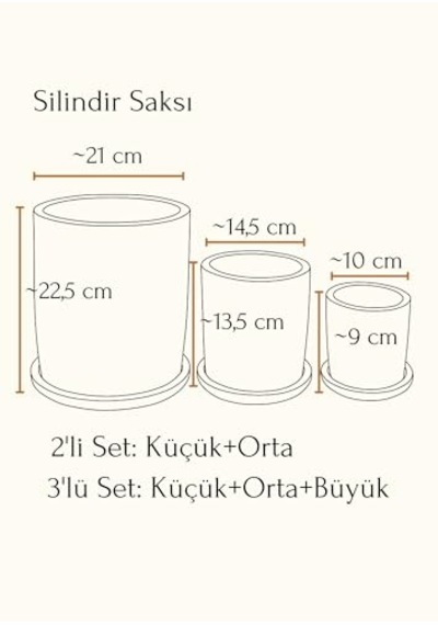 Terracotta Silindir Saksı+tabak Bohem Beyaz Küçük Diğer