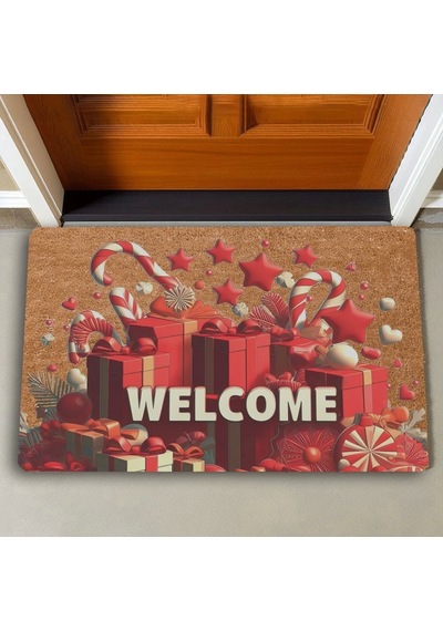 Valerine Life Yılbaşı Şemsiye Şekeri Ve Hediyeler Welcome Kapı Önü Paspası 45x70cm