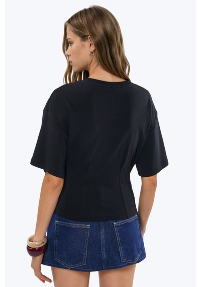 Hiccup Busem Women S Cotton Ribbed Crew Neck Blouse Siyah