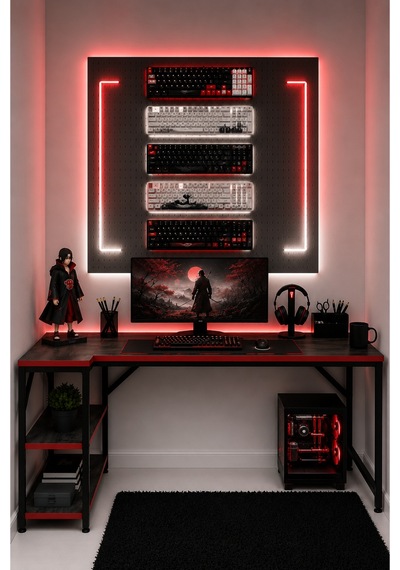 Siyah/kırmızı L Masa, Kitaplıklı, Raflı, 120 Cm Çalışma Masası, Bilgisayar, Pc, Oyuncu, Gaming Masası Metal Ayaklı
