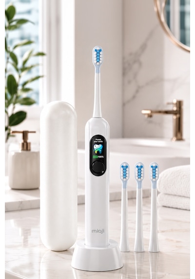 Mioji Oral B8 Care Şarj Edilebilir Diş Fırçası Beyaz + 3 Yedek Başlık ve Taşıma Çantası