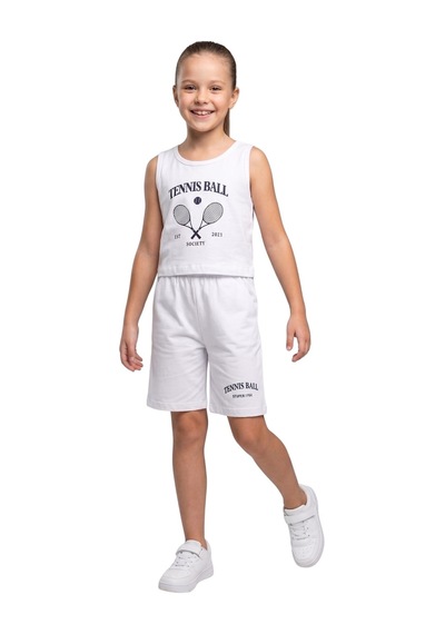 New Kids Kız Takım Çocuk Sıfır Kol Tennis Baskılı Kız Takım -91207 Beyaz