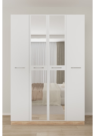 Aeka Ae-3191 Burç Aynalı 4 Kapaklı Çok Bölmeli Askılı Raflı Ve Çekmeceli 210x140x53cm Gardırop Sonoma - Beyaz Aeka Ae-3191 Burç Aynalı 4 Kapaklı Çok Bölmeli Askılı Raflı Ve Çekmeceli 210x140x53cm Gardırop Sonoma - Beyaz