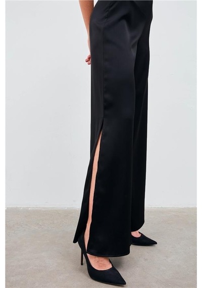 Sateen Yırtmaçlı Saten Pantolon 1014-5026 001