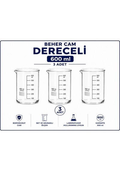 Beher Cam Dereceli 3 x 600 ML