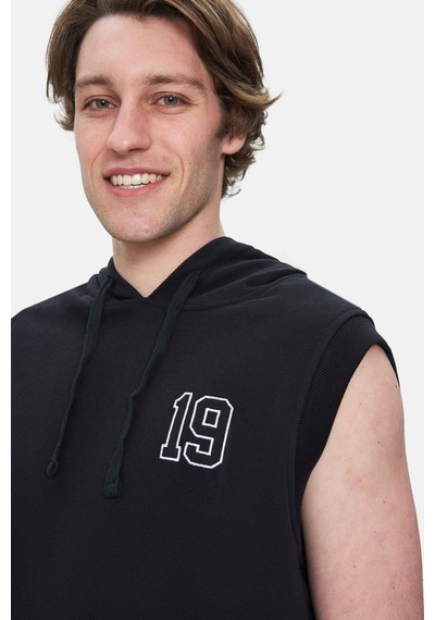Ucla Hewıtt Siyah Nakışlı Sıfır Kol Sweatshırt Oversize Erkek Sweatshirt Siyah
