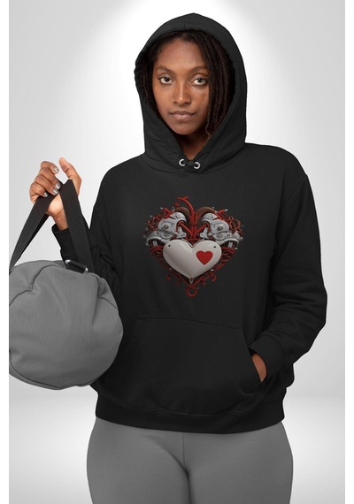 Robot Kalp Atardamar Kadın Erkek Siyah Kapüşonlu Sweatshirt Hoodie Siyah