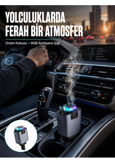 Araç İçi Çok Fonksiyonlu Şarj Cihazı Hava Nemlendirici Aroma Ve Yıldız Işık Yeni Nesil Çok Renkli