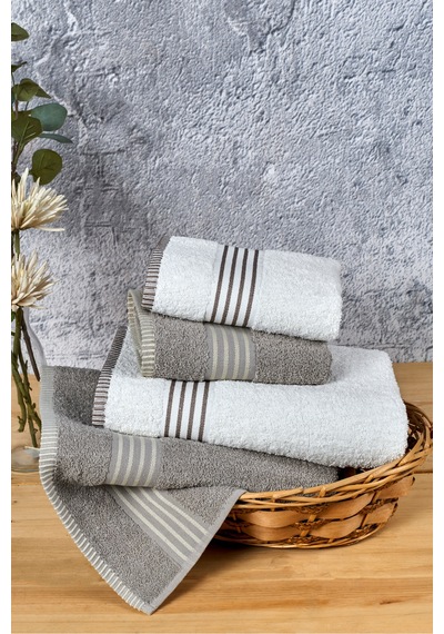 Eponj Home Banyo Havlu Takımı Oscar Mavi-krem 50x85cm 2ad. + 70x140 2ad. Taş-krem