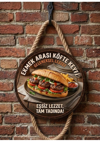 Mayeka Ekmek Arası Köfte Temalı Büfeler Cafeler Köfteciler İçin Ahşap Duvar Kapı Dekoratif Süs Tablo 10