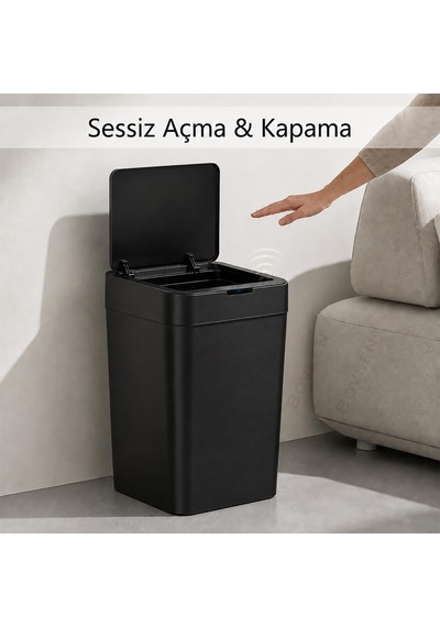 Ultra Mega Boy Otomatik Hareket Sensörlü Çöp Kovası, Çöp Kutusu Siyah