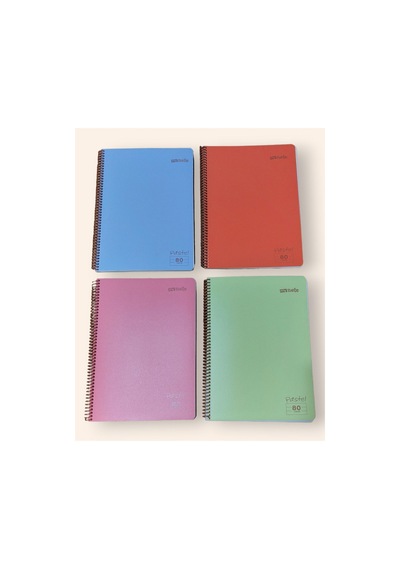 4 Adet A4 Kareli 80 Yaprak Telli Defter Pastel Renkler Sert Plastik Kapak Göz Yormayan Krem Renk 2kare2çizgi
