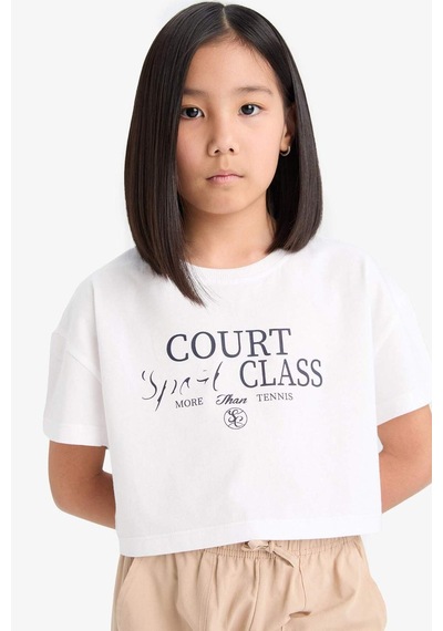Defacto Kız Çocuk Crop Bisiklet Yaka Baskılı Kısa Kollu Tişört E0385a825smwt34 Beyaz