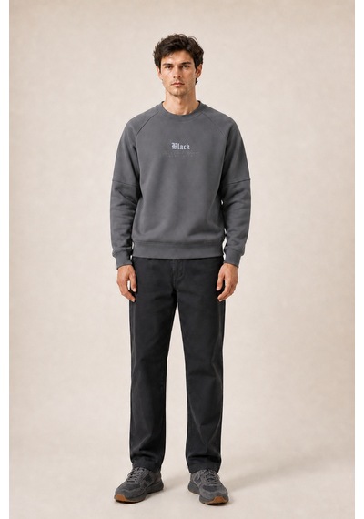 Redline Black Yeni Sezon Erkek Kışlık Regular Fit Sweatshirt Pamuklu Antrasit