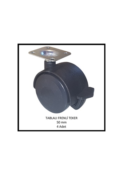 Frenli Tablalı Mobilya Tekerleği, 50 Mm 4 Adet , Ofis Koltuk, Dolap, Etejer, 360 Derece Döner Siyah