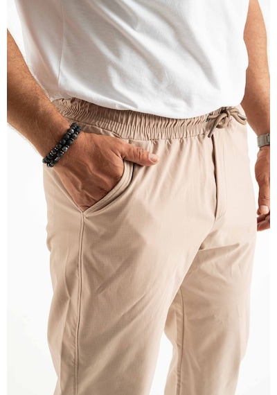 Longberg Erkek Beli Lastikli Bağcıklı Mevsimlik Jogger Spor Pantolon Bej