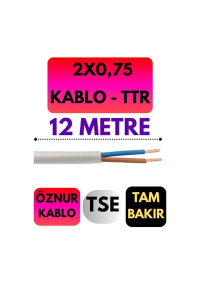 Öznur 2x0,75 Ttr Kablo Metre Seçenekli Beyaz - 12 Metre