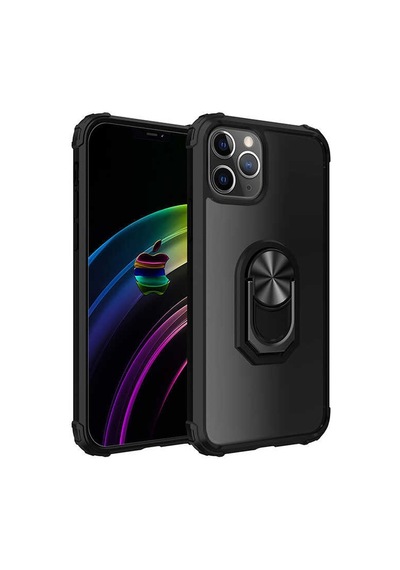 Kilifone - İphone 12 Pro Uyumlu Kılıf Arkası Şeffaf Koruyucu Yüzüklü Mola Kapak - Siyah - T14039