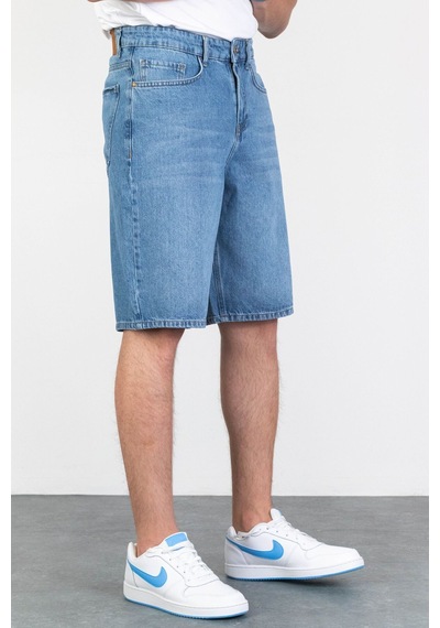 HLT Jeans Erkek Açık Mavi Baggy Fit Rahat Kesim %100 Pamuk Denim Loose Jeans Kot Şort Arthur-Açmavi 001